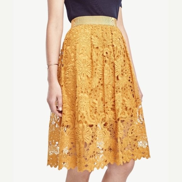 Dresses & Skirts - ISO Ann Taylor Yellow Lace Midi Skirt